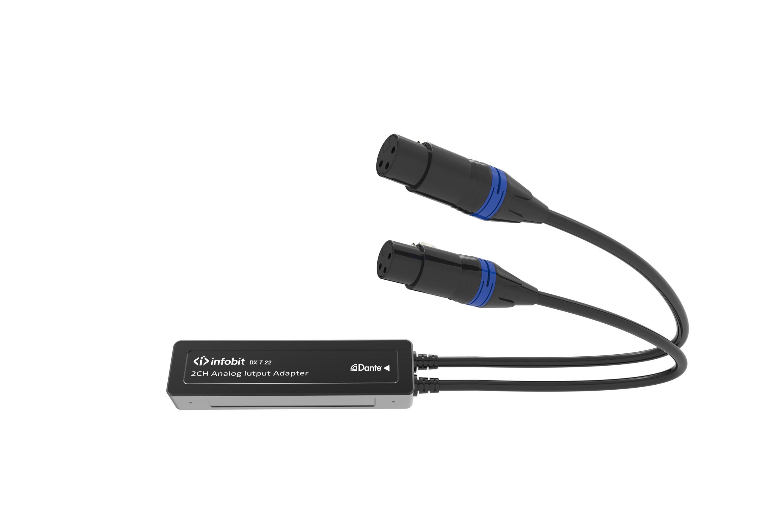 Infobit, iTrans DX-T-22, 2-х канальный аналоговый Dante передатчик с портом PoE, XLR