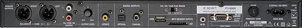 Biamp PC1000RMKII. CD/MP3 проигрывватель, USB, SD-карта, контроль по RS232 c д/у