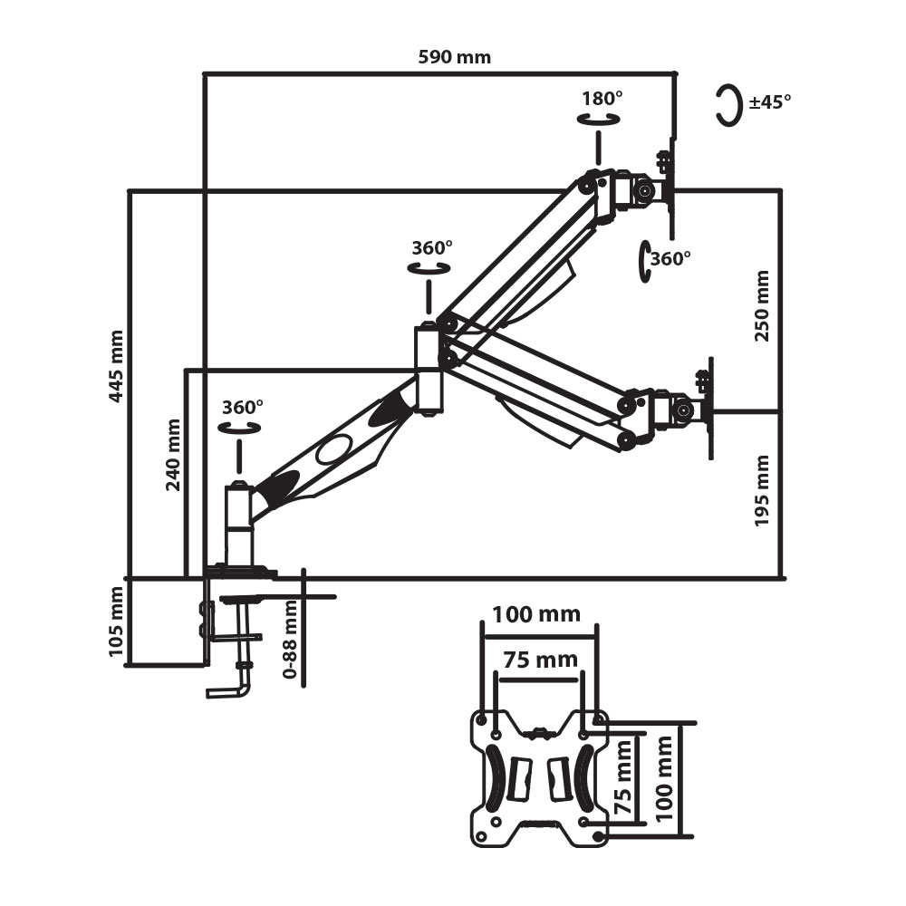 Кронштейн с газлифтом Tuarex ALTA-511 black