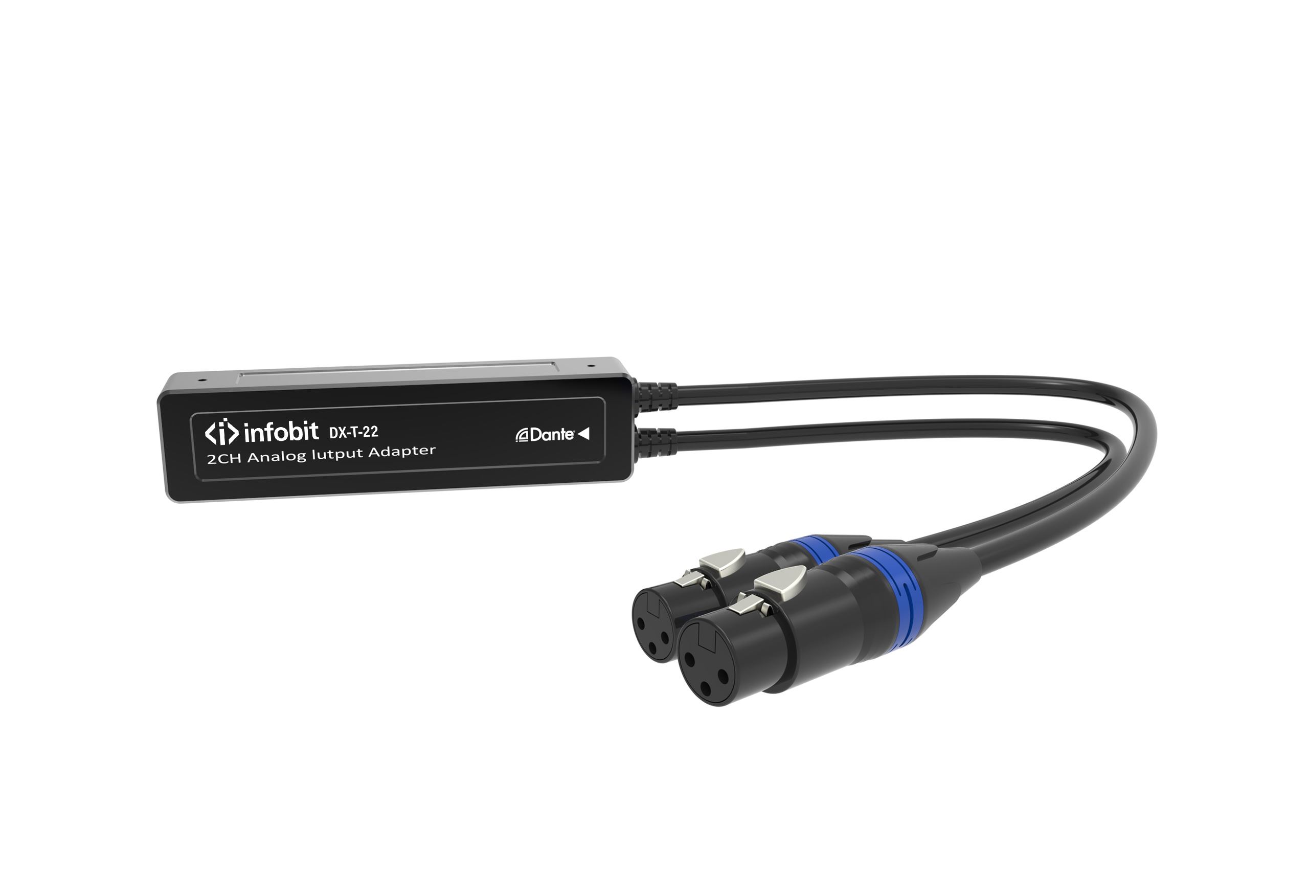 Infobit, iTrans DX-T-22, 2-х канальный аналоговый Dante передатчик с портом PoE, XLR