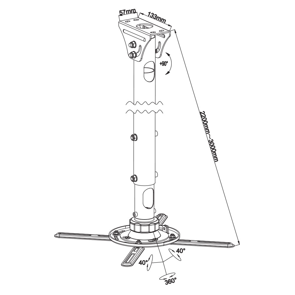 Кронштейн потолочный Kromax Projector-3000 White до 20кг, 220-300см