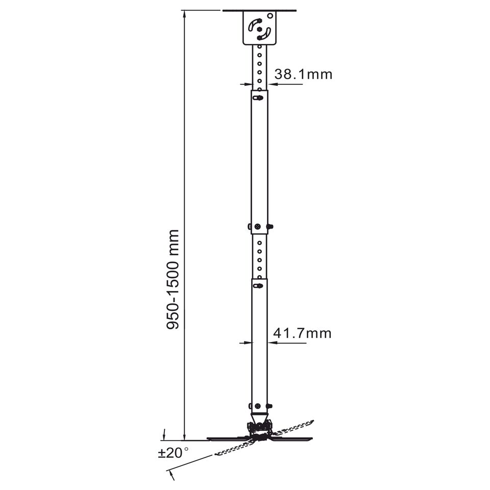 Кронштейн потолочный ONKRON K4A, до 13кг, 95-150см, белый