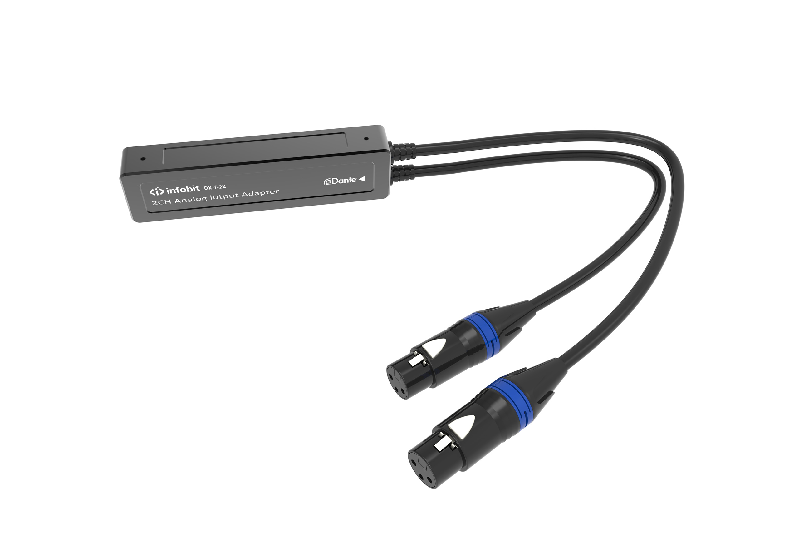 Infobit, iTrans DX-T-22, 2-х канальный аналоговый Dante передатчик с портом PoE, XLR