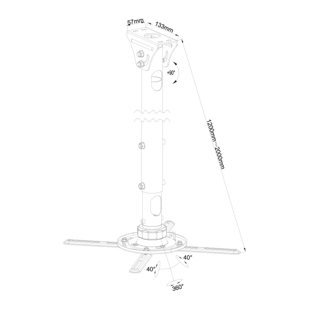 Кронштейн потолочный Kromax Projector-2000w White до 20кг, 120-200см